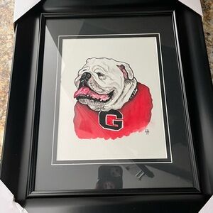 Hand painted Bulldog Art Print in Black Frame